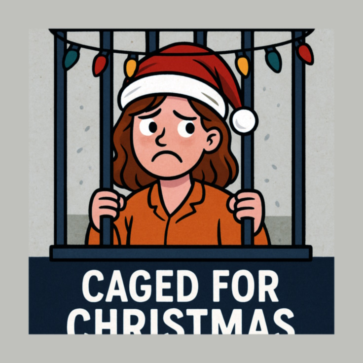 Caged for Christmas. a teenage girl is jailed behind bars on Christmas